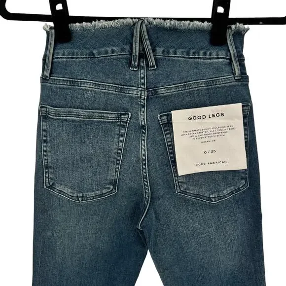 Good American Womens Good Legs Fray Waistband Skinny Jeans Size 0 Waist 25 - Picture 7 of 11
